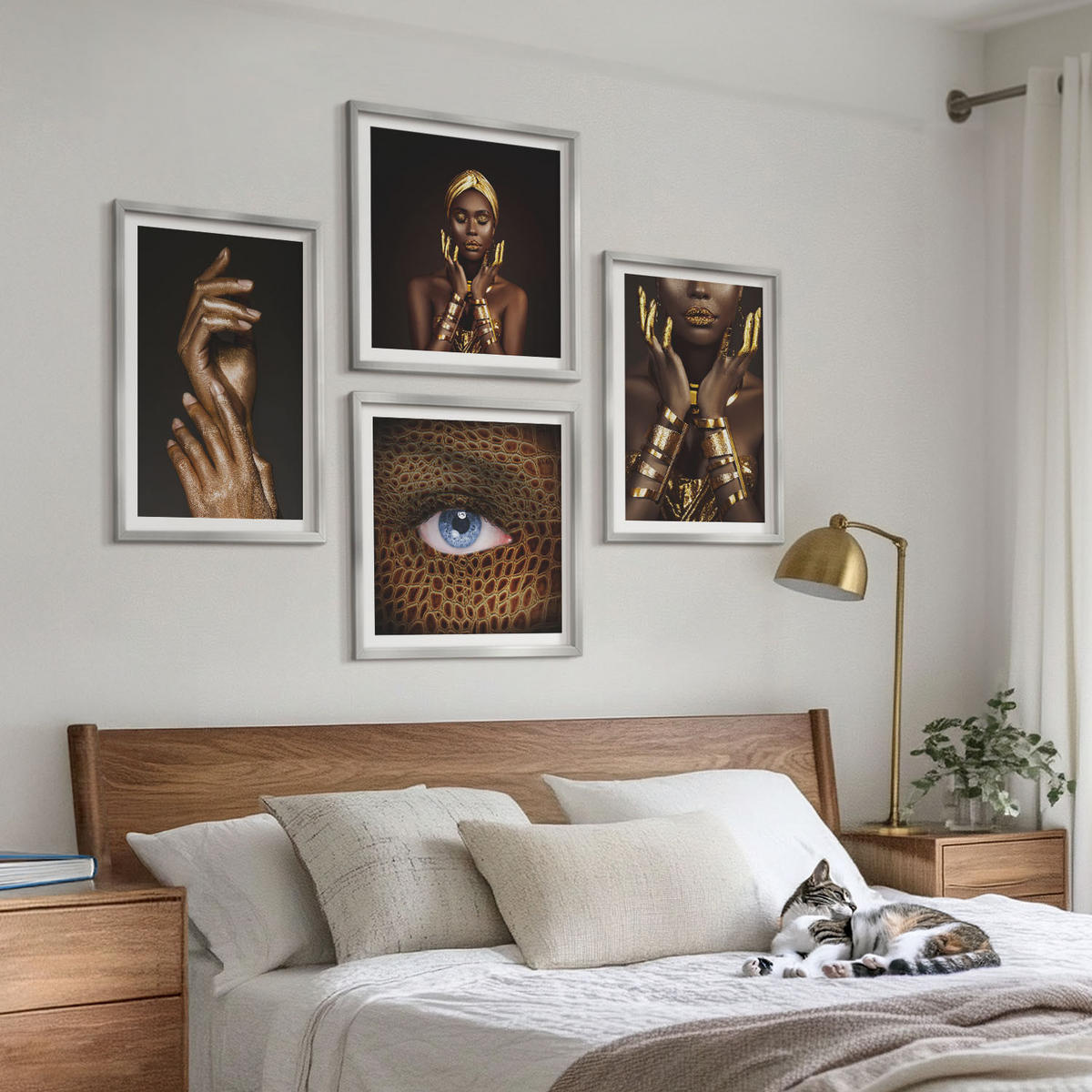 BILDER SET 4er Set - 50x50 cm & 40x60 cm Silberner Rahmen - Künstlerische Porträts von Frauen - Silberfarben, Kunststoff (50/50cm) - TULUP