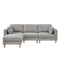 ECKSOFA L-Form 3-Sitzer mit Hocker, DE-35237, Hellgrau - Grau, Holz (235/152cm) - ComfortXL