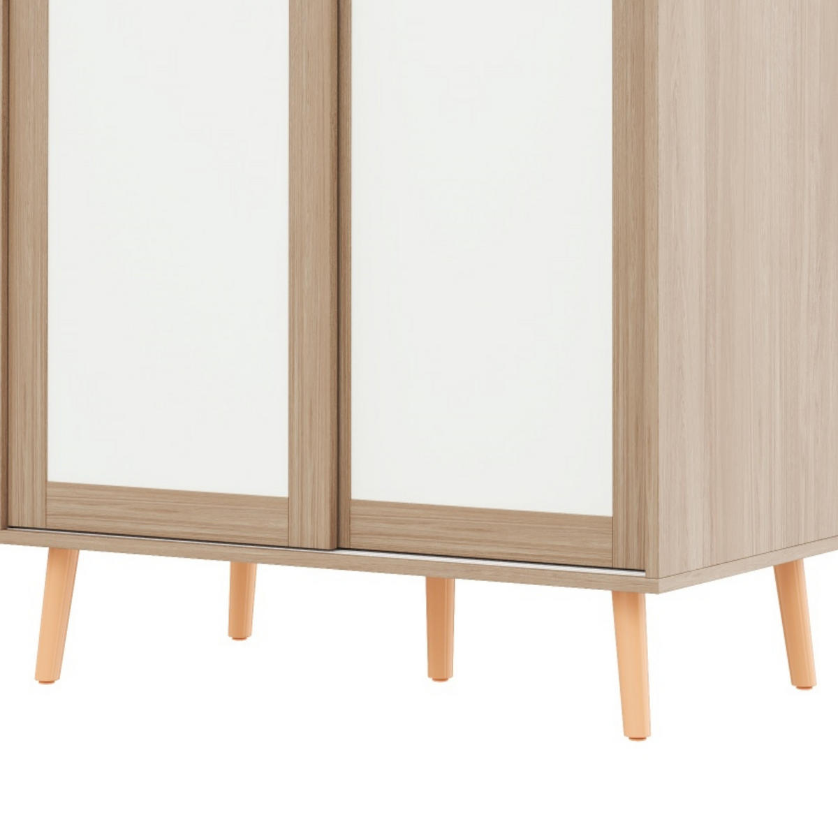 KINDER-KLEIDERSCHRANK 80x46x141.5cm Weiß + Natur Schiebetüren Massivholzfüße - Multicolor, Holz (46/141.5/80cm) - FLIEKS