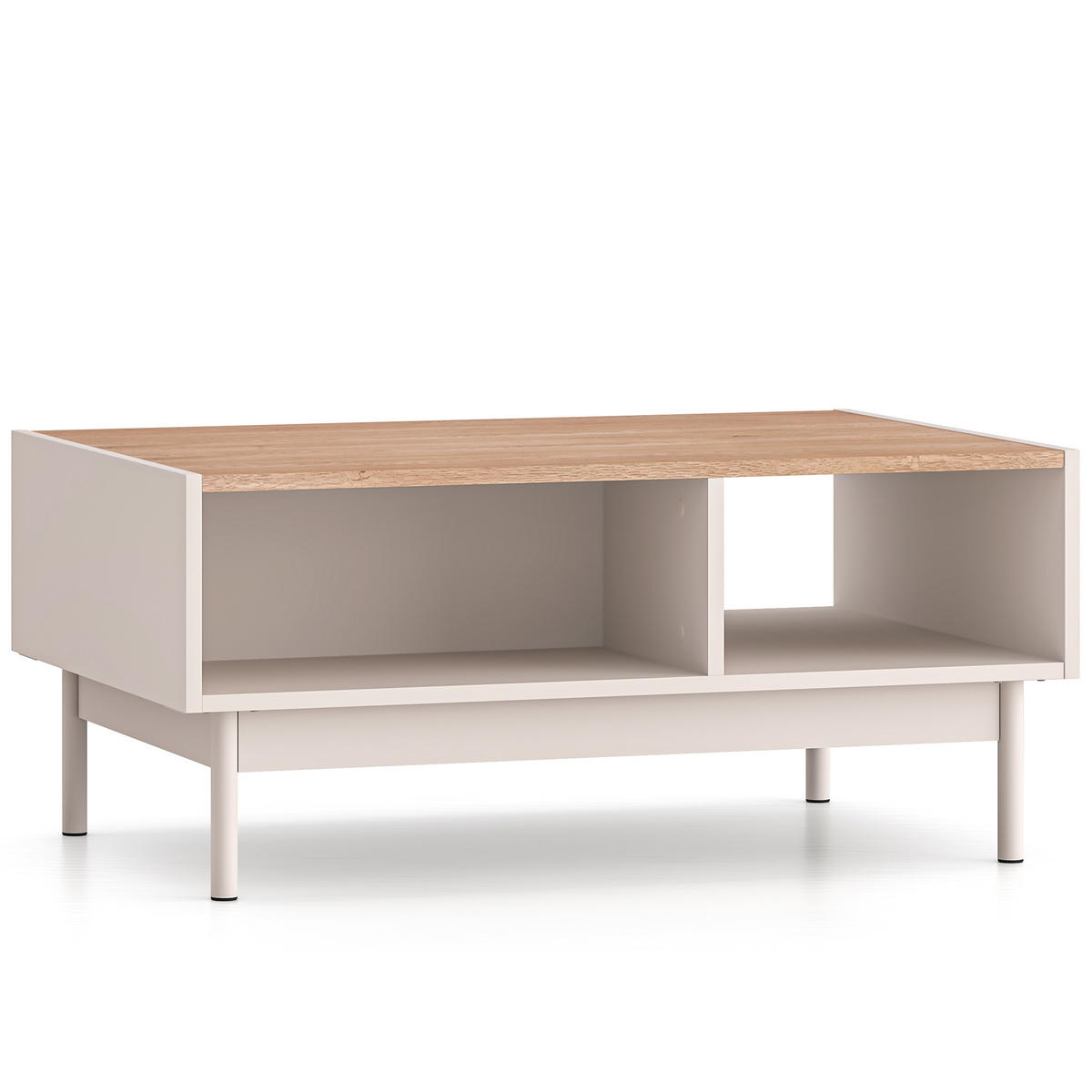 COUCHTISCH NALIA, Kaffeetisch, Creme/Eiche - Eichefarben/Creme, Holzwerkstoff/Metall (60/90/40cm) - KONSIMO®