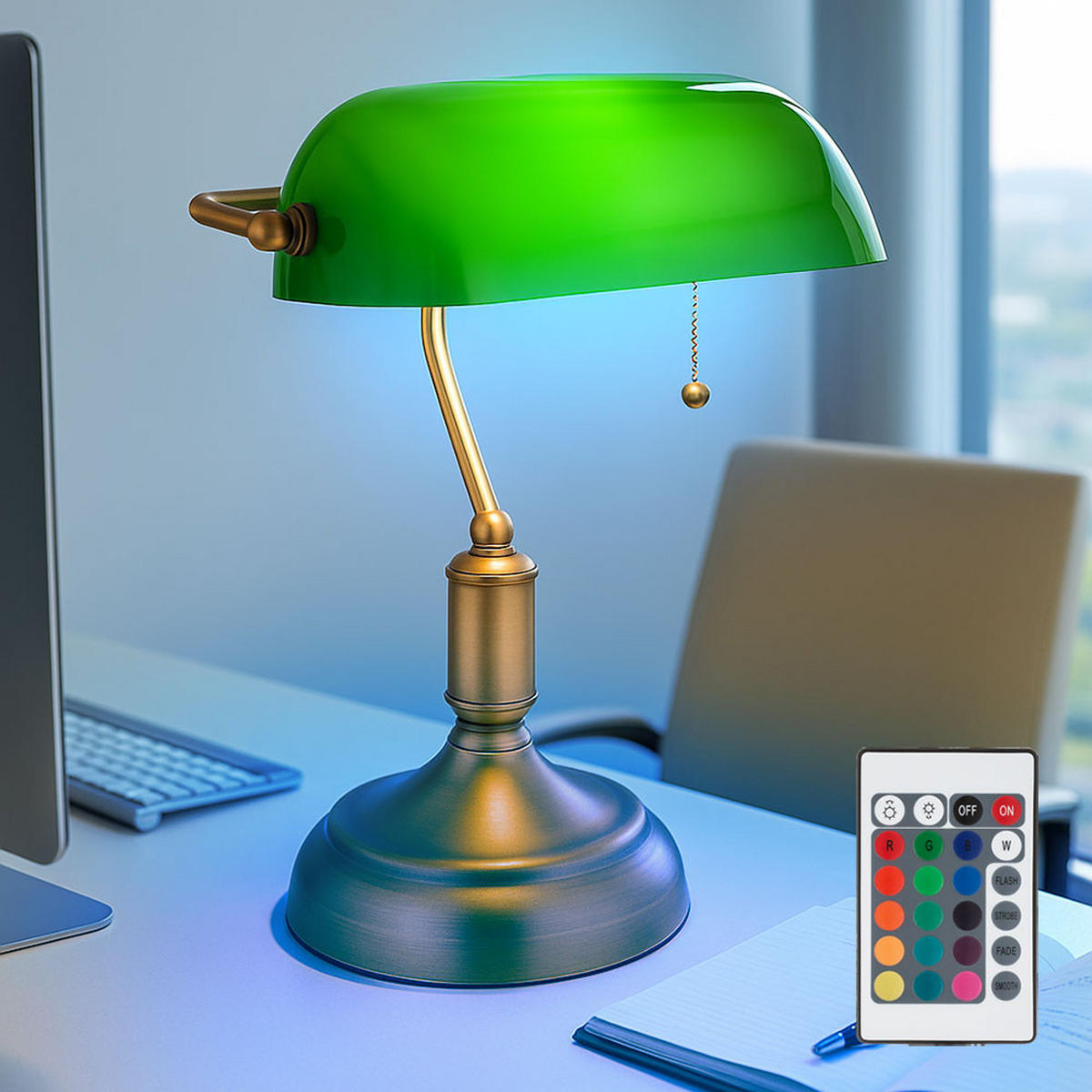 TISCHLEUCHTE Antique Messing Grün - Messingfarben, Glas (26.5/18/36cm) - Globo Lighting