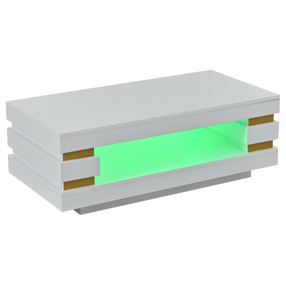 COUCHTISCH 100/50/35 cm mit LED-Beleuchtung, offenem Stauraum und Hochglanzoberfläche aus Spanplatte, Weiß - Weiß, Holzwerkstoff (100/50/35cm) - Redom