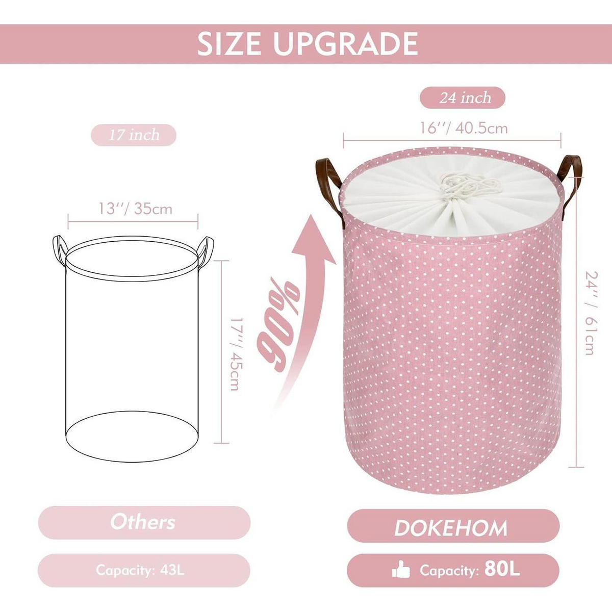 WÄSCHEKORB mit Tunnelzug 61 cm Rosa Tupfen - Rosa, Textil (40.5/61/40.5cm)