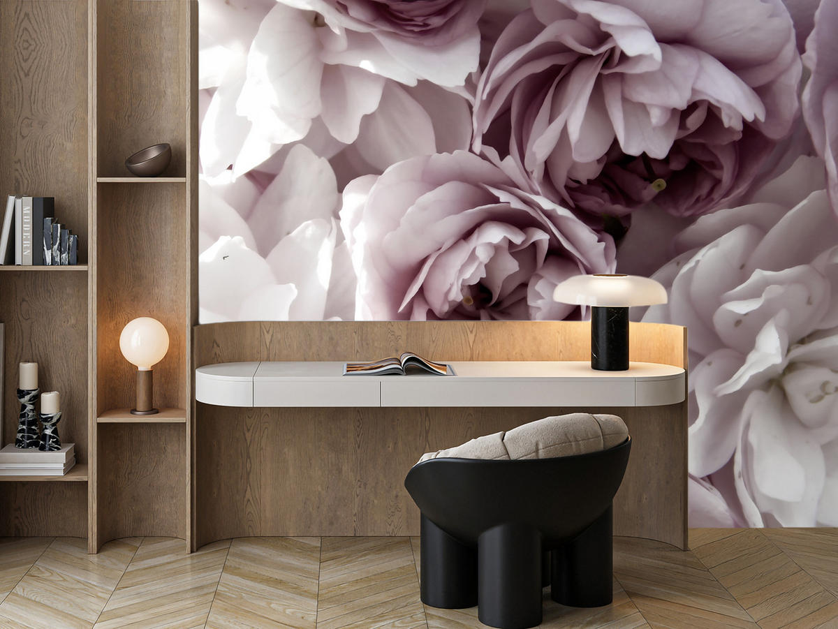 FOTOTAPETE für Badezimmer Pastell Pfingstrosen Blumen 300x210 - Beige/Violett, Papier (300/210cm) - Muralo