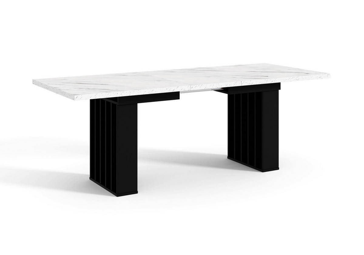 ESSTISCH Ausziehbar 160-240 cm Weiß Marmor-Optik mit Schwarzen Beinen - Weiß, Holzwerkstoff (240/80/75cm) - Home Collective