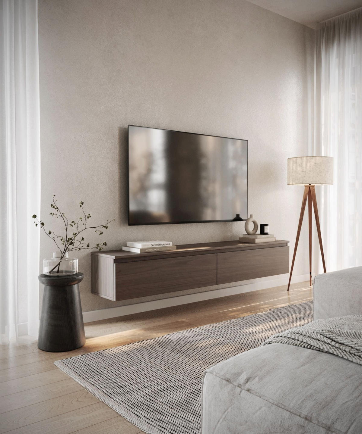 TV stolek Bemmi ořech Wisconsin 175/28/32 cm - tmavě hnědá, kompozitní dřevo (175/28.4/31.8cm) - Selsey