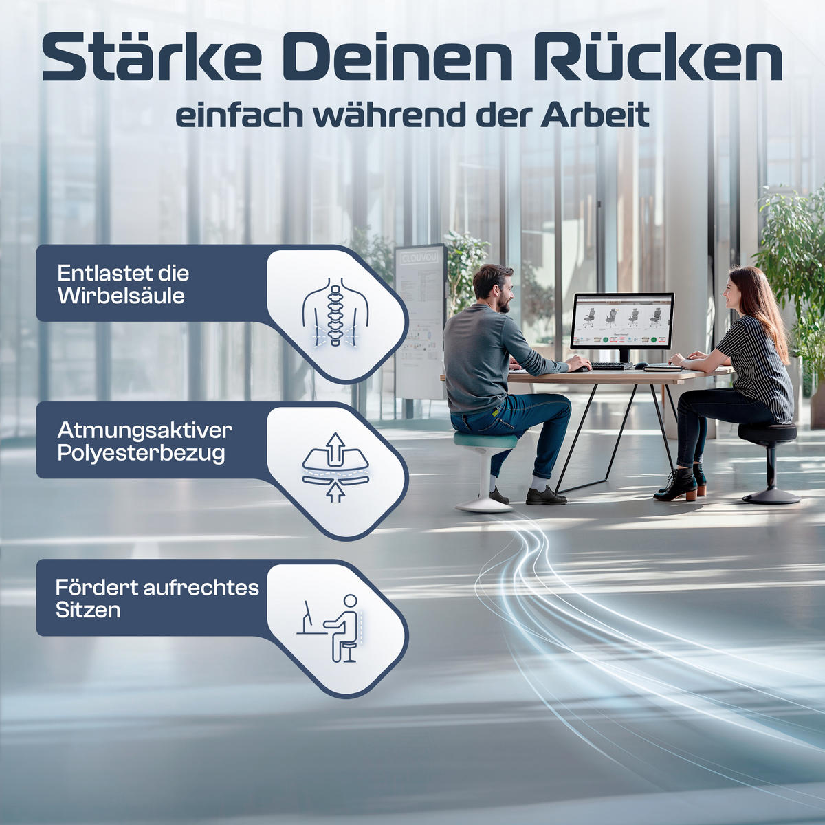 BÜROHOCKER Nexus Anthrazit - Anthrazit/Weiß, Textil/Metall (36/82/36cm) - Clouvou