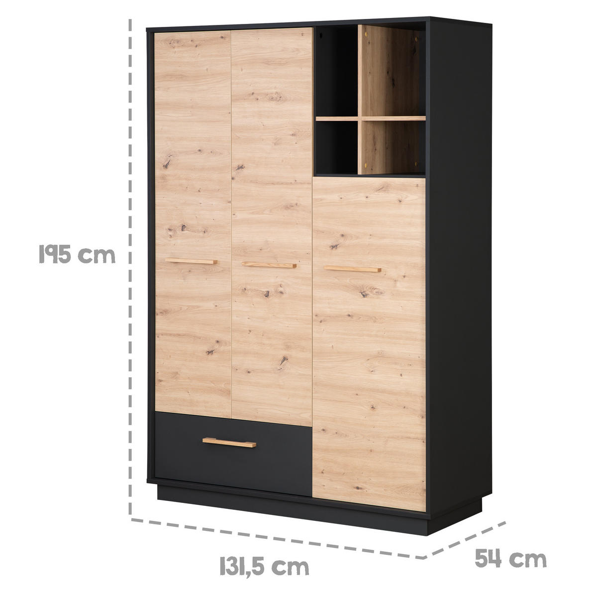 KLEIDERSCHRANK Lenn - Anthrazit, Holz/Holzwerkstoff (131.5/195/54cm) - Roba