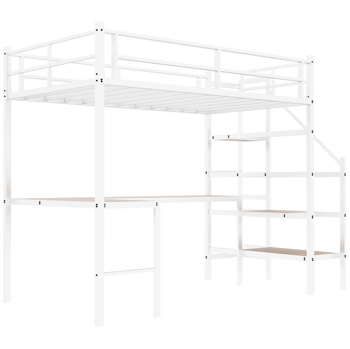 HOCHBETT 90/190 cm aus Eisen mit L-förmigem Schreibtisch und Treppe Weiß - Weiß, Metall (90/190cm) - Modenvie