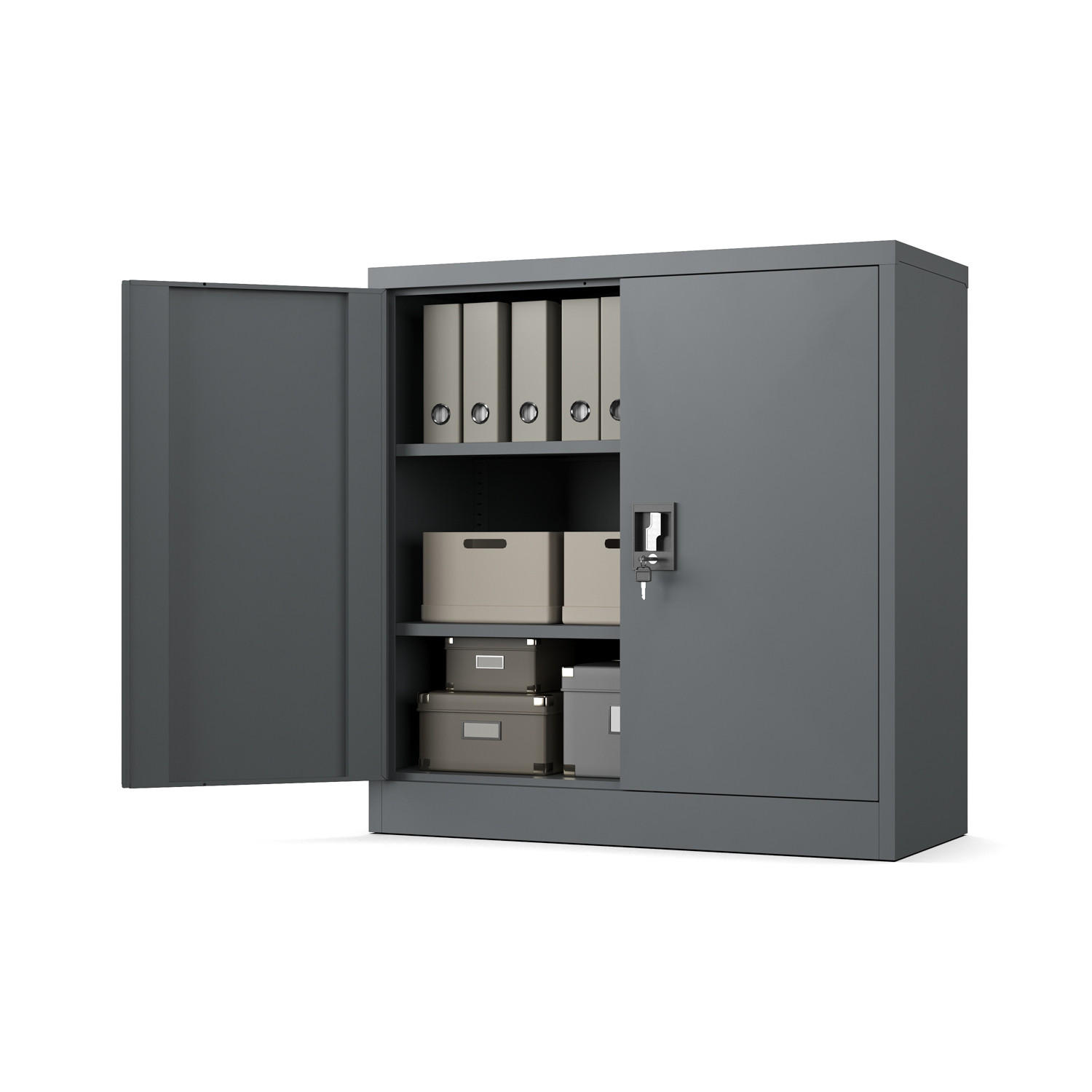 AKTENSCHRANK 2-türig mit 2 Einlegeböden Anthrazit Stahl 90x90x40cm - Anthrazit, Metall (90/90/40cm) - Muralo