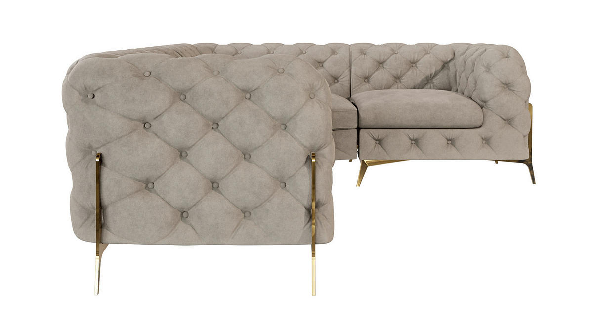ECKSOFA Chesterfield Lexi Dunkle Creme Samt, Ottomane rechts - Goldfarben/Creme, Holz/Textil (264/204cm) - S-Style Möbel