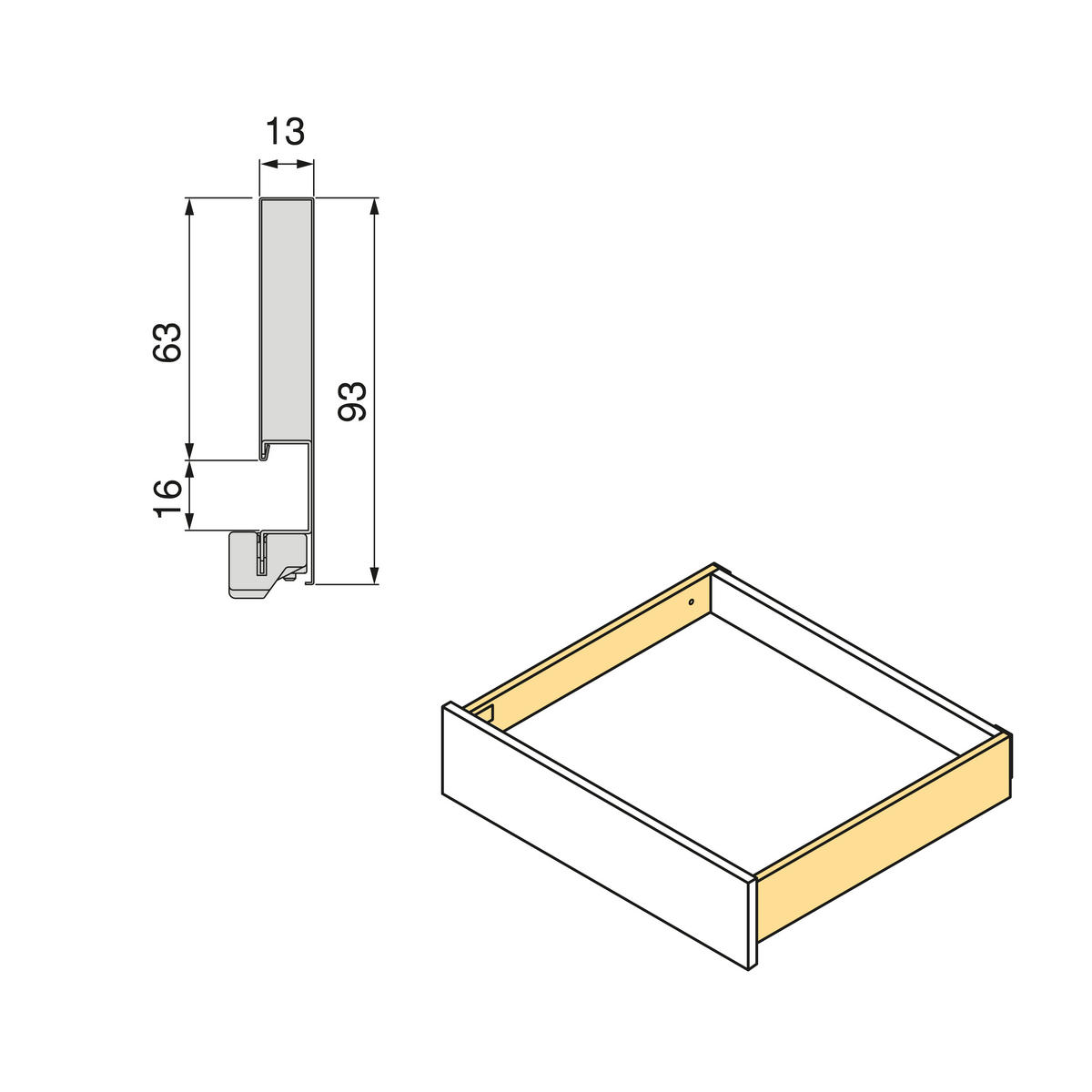 AUSSENSCHUBLADE Vertex mit 3D-Regelung, Höhe 93mm, 40Kg, Tiefe 270mm, Stahl, Weiß lackiert - Weiß, Metall (16/6/30cm) - EMUCA