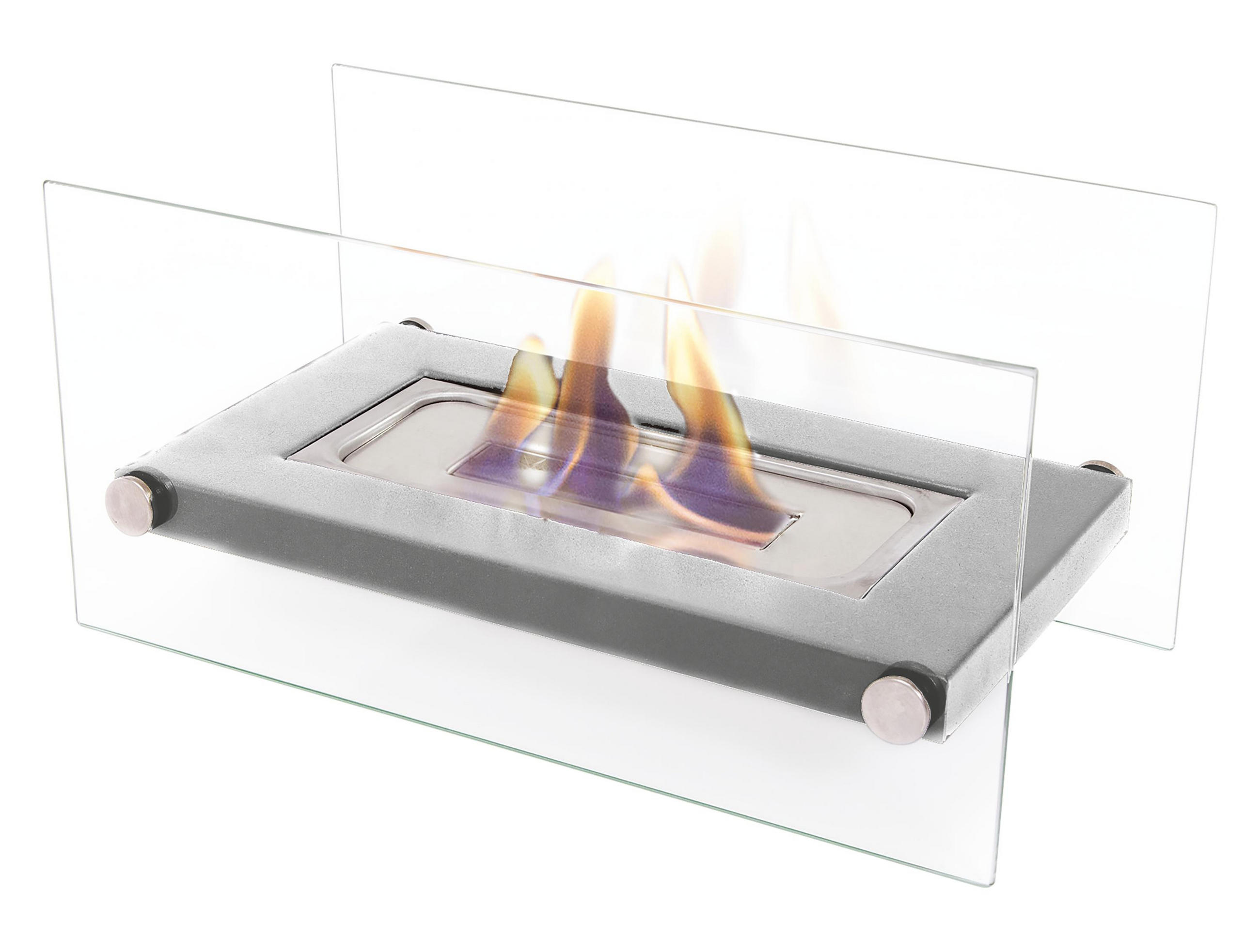 BIOETHANOL-KAMIN Grau Tischmodell inklusive 0.25 L Brennblock - Grau, Glas (34/16/16cm) - Purline