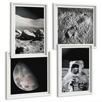 BILDER SET 4er Set - 50x50 cm & 40x60 cm Weißer Rahmen - Fußabdruck eines Astronauten auf dem Mond - Weiß, Kunststoff (50/50cm) - TULUP