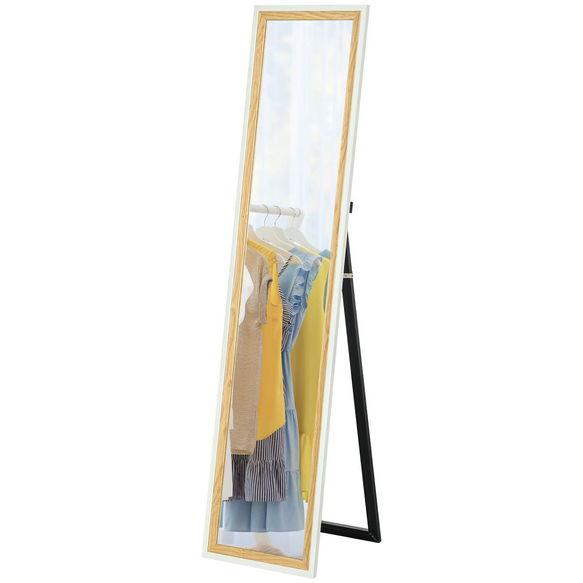 STANDSPIEGEL DE-17923 157x37 cm mit U-fuß & Holzoptik Weiß/Holz - Weiß, Glas (37/157/2.5cm) - ComfortXL