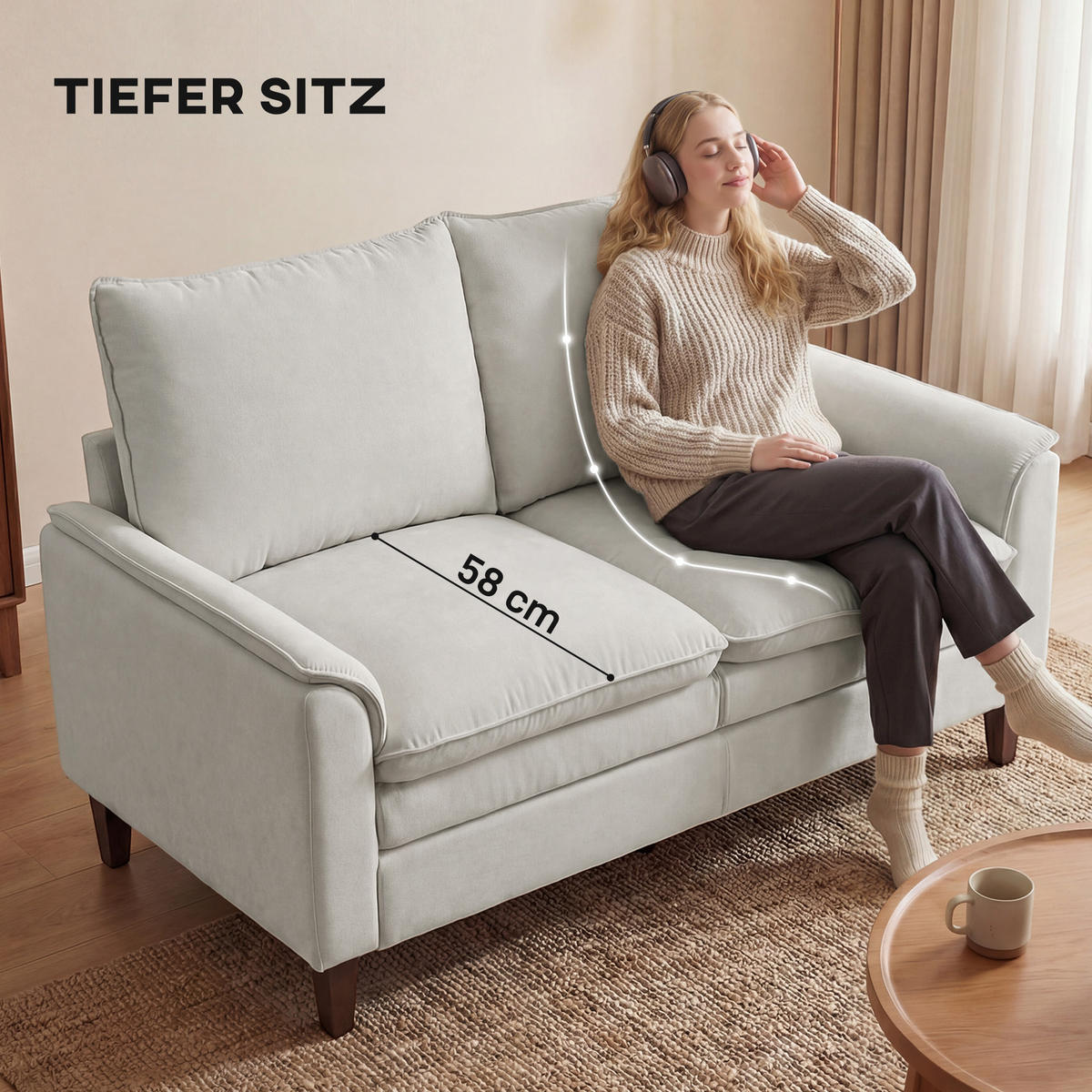 SOFA 2-Sitzer aus Chenille Cremeweiß - Creme, Textil (84/95/146cm) - HOMCOM