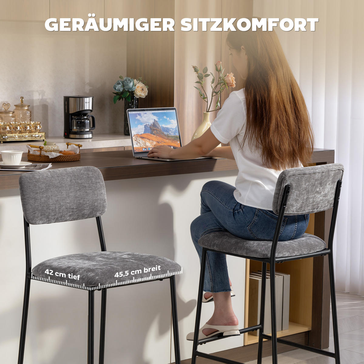 BARHOCKER 2er-Set Grau 48.0/45.5/101.0 cm - Grau, Textil (45.5/101/48cm)