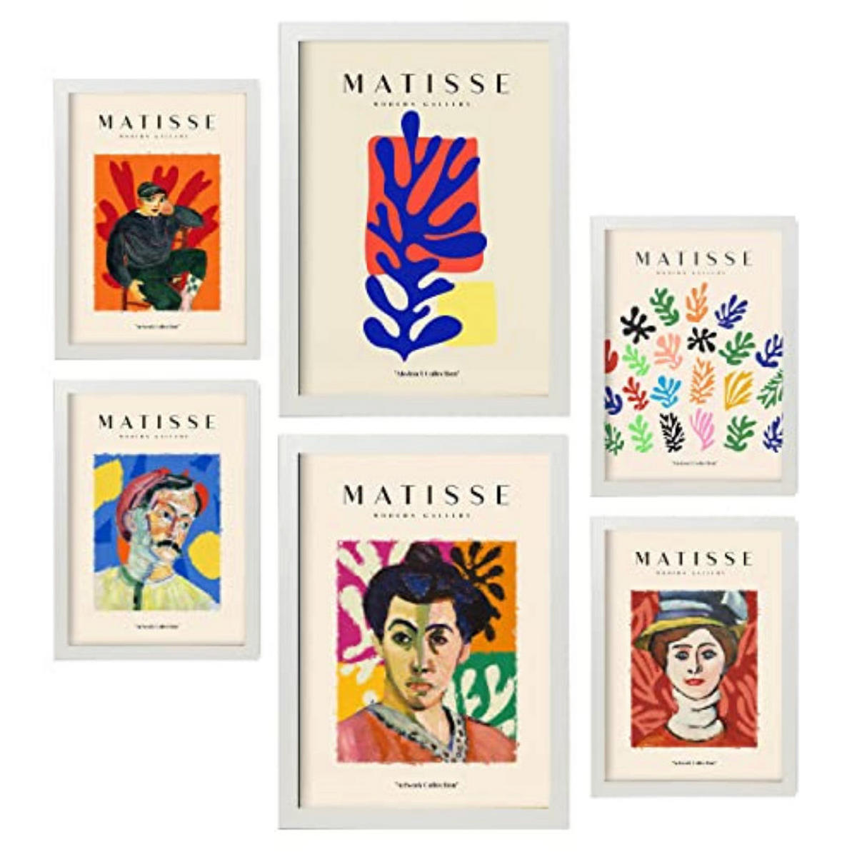 POSTER Set Mit 6 Henri Matisse Bilder Drucke Des Fauvismus Und Der Abstrakten Kunst Für Innenarchitektur A3 & A4 Weißer Rahmen - Weiß, Papier (29/3cm) - Nacnic