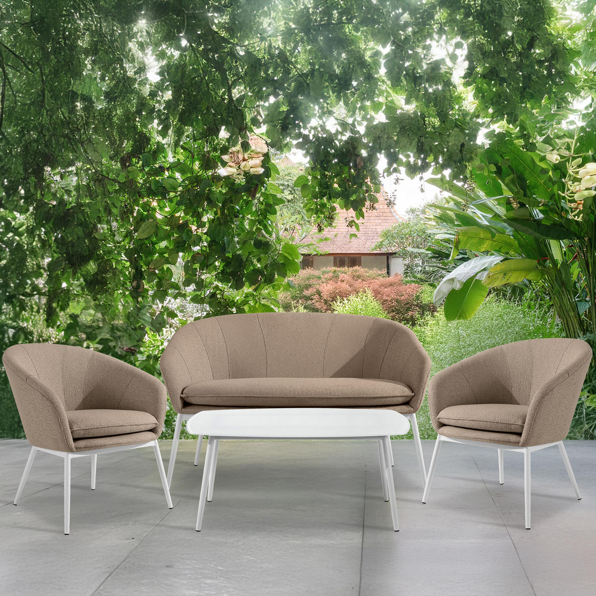GARTENSOFA SOLIS Loungesofa, - Hellbraun, Textil/Metall (118/76/66cm) - KONSIMO®