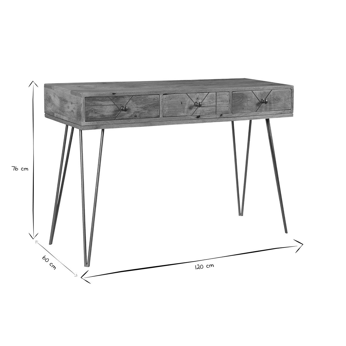 KONSOLE Graviert Mangoholz Vergoldetes Metall L120 LINIUM - Naturfarben, Holz (120/38/76cm) - Miliboo