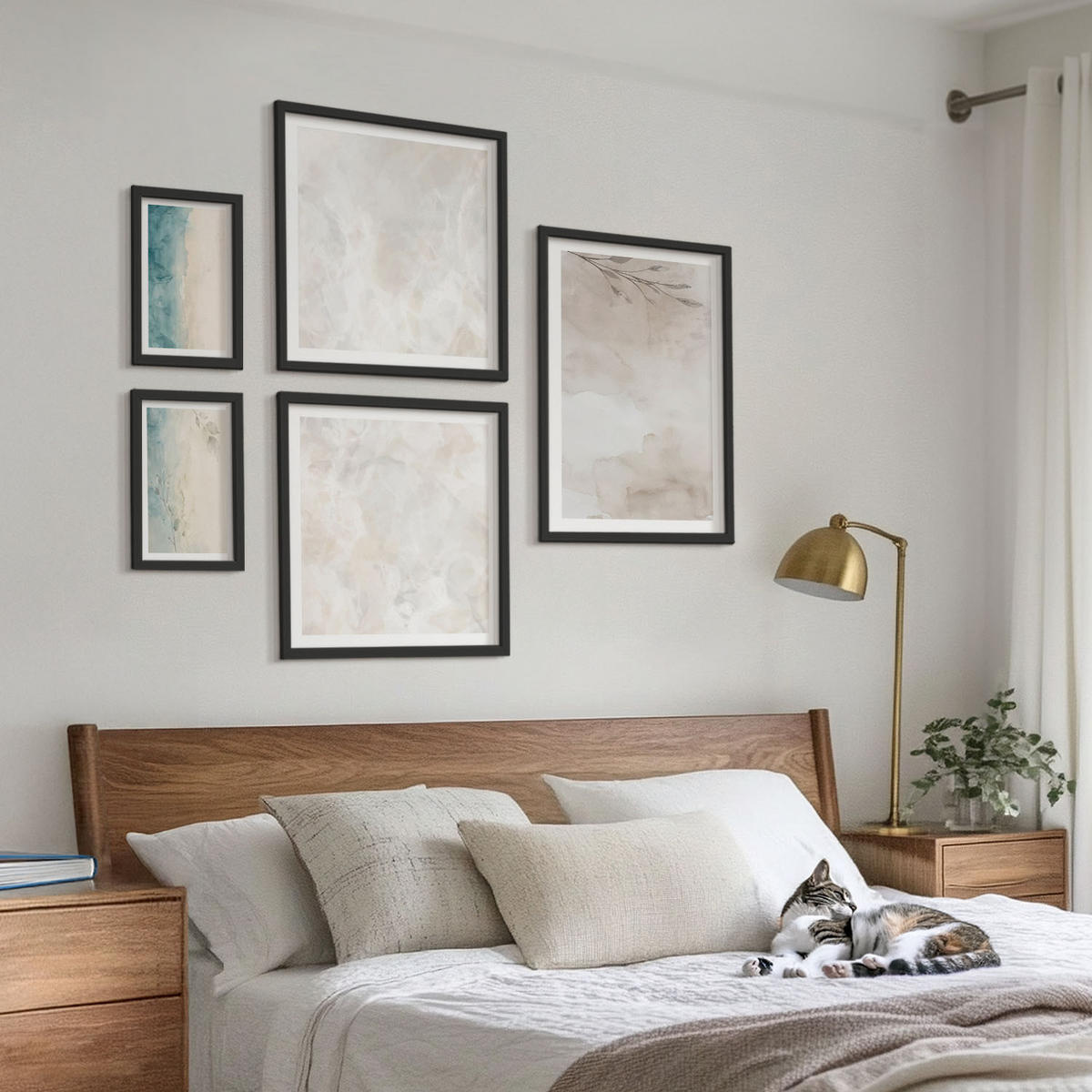 WANDBILDER 5er-Set - 50x50 cm & 20x30 cm & 40x60 cm Schwarzer Rahmen - Aquarellmalerei-Textur - Schwarz, Kunststoff (40/60cm) - ArtPrintCave