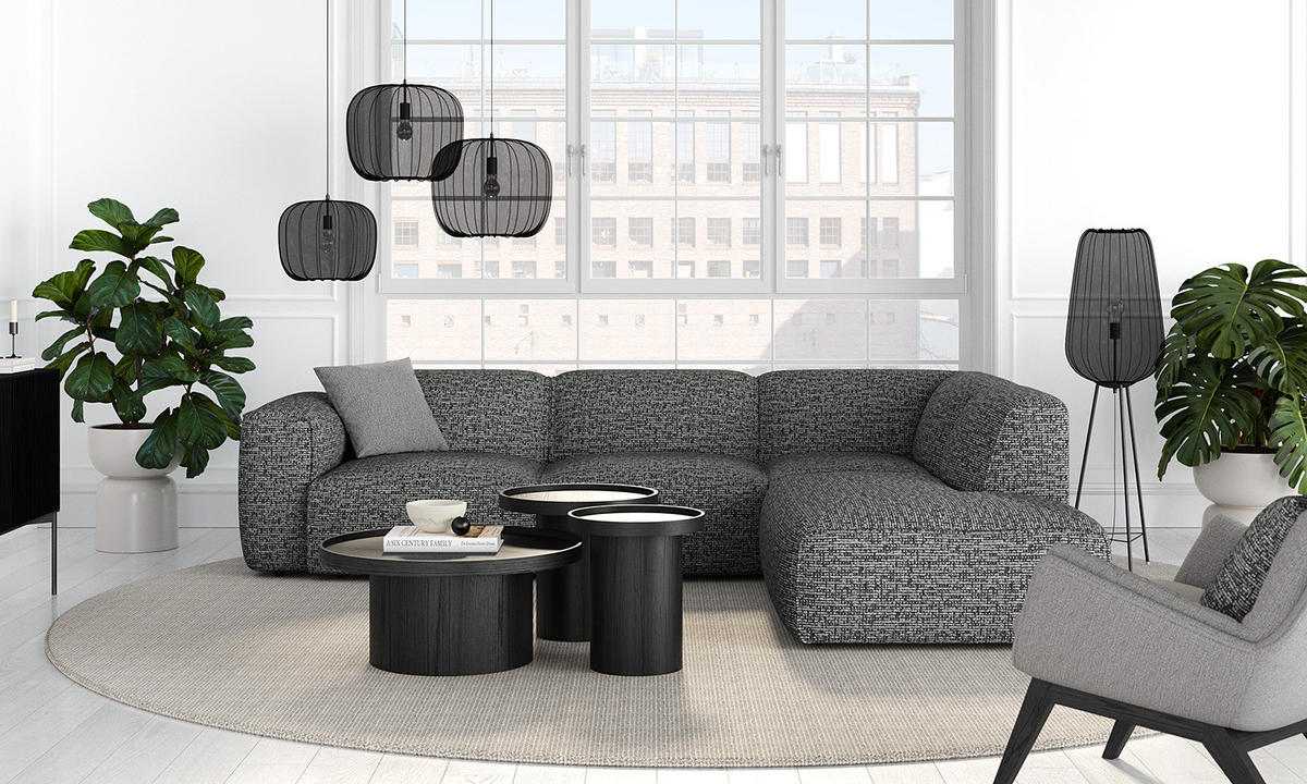 3-SITZER ECKSOFA mit Recamiere - Schwarz/Grau, Kunststoff/Textil (295/231cm) - home24