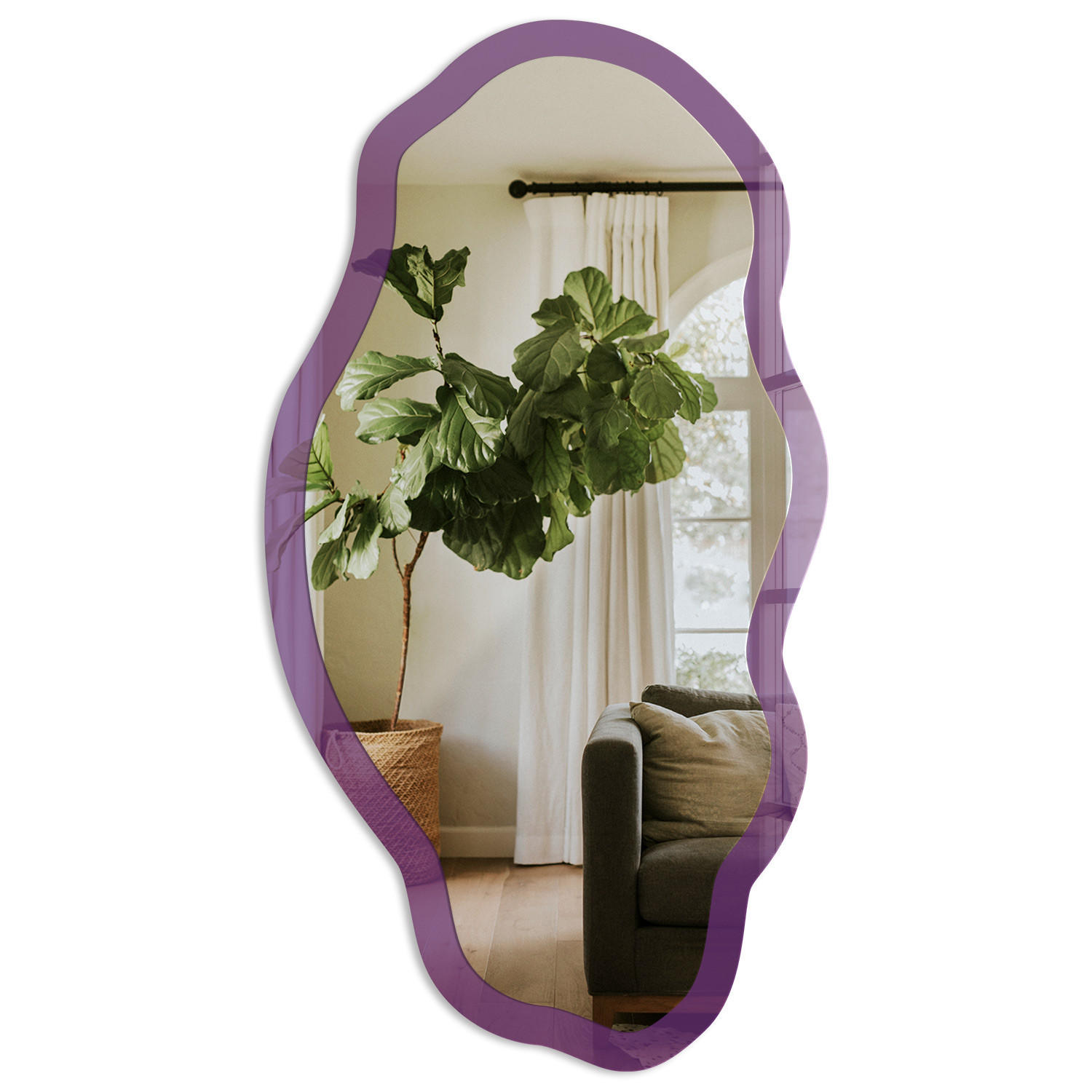 SPIEGEL 90x45 cm asymmetrisch mit Druck - Kräftiges Lila - Transparent, Glas (45/90/0.4cm) - TULUP