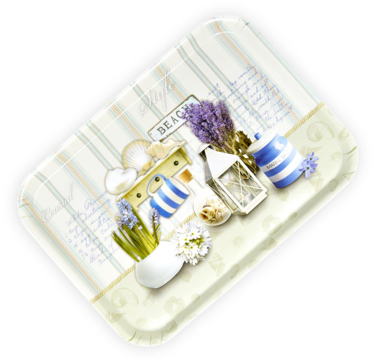 TABLETT Strandoase, rechteckige Melamin Serviertablett 38x26 cm - Blau, Kunststoff (26/2/38cm) - Lashuma