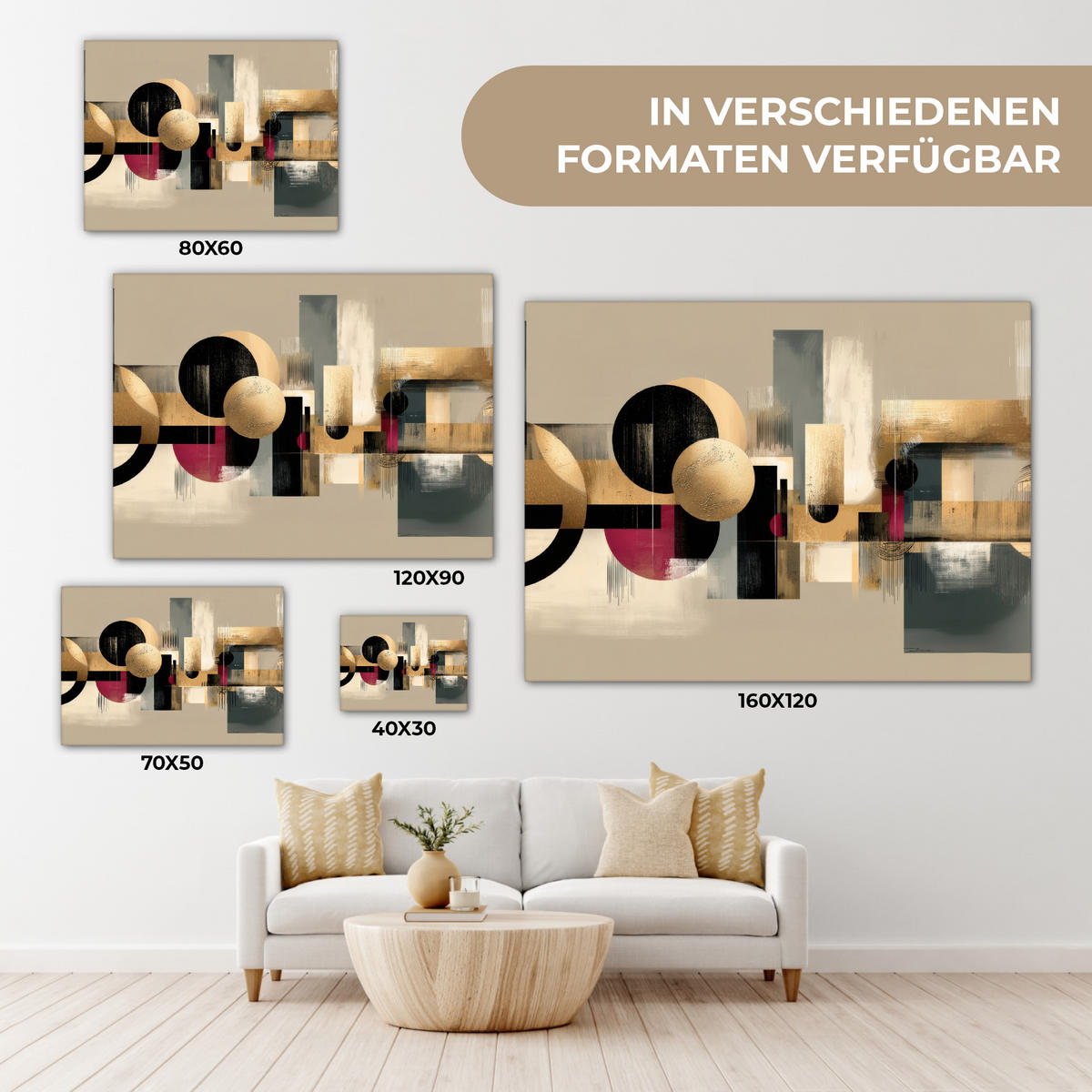 LEINWANDBILD Abstrakt - Formen - Beige - Texturen Wandbild 40x30 cm - Beige, Textil (40/30cm) - MuchoWow