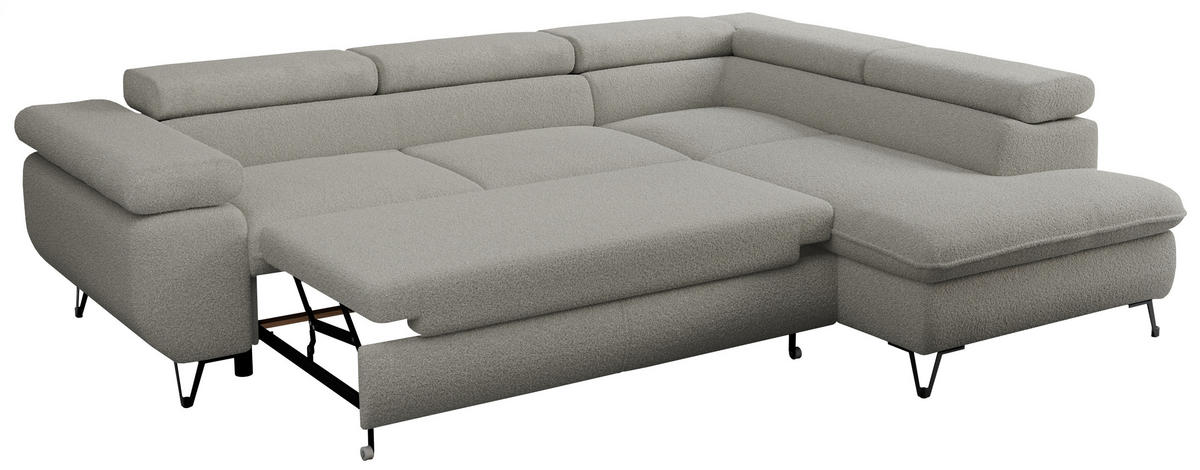 ECKSOFA PEDRO L Hellgrau Boucle - Rechts Seite - Hellgrau/Schwarz, Textil/Metall (273/208cm) - MKS