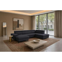 WOHNLANDSCHAFT Vaasa mit Schlaffunktion - Dunkelblau, Kunststoff/Textil (328/81/215cm) - foamnova