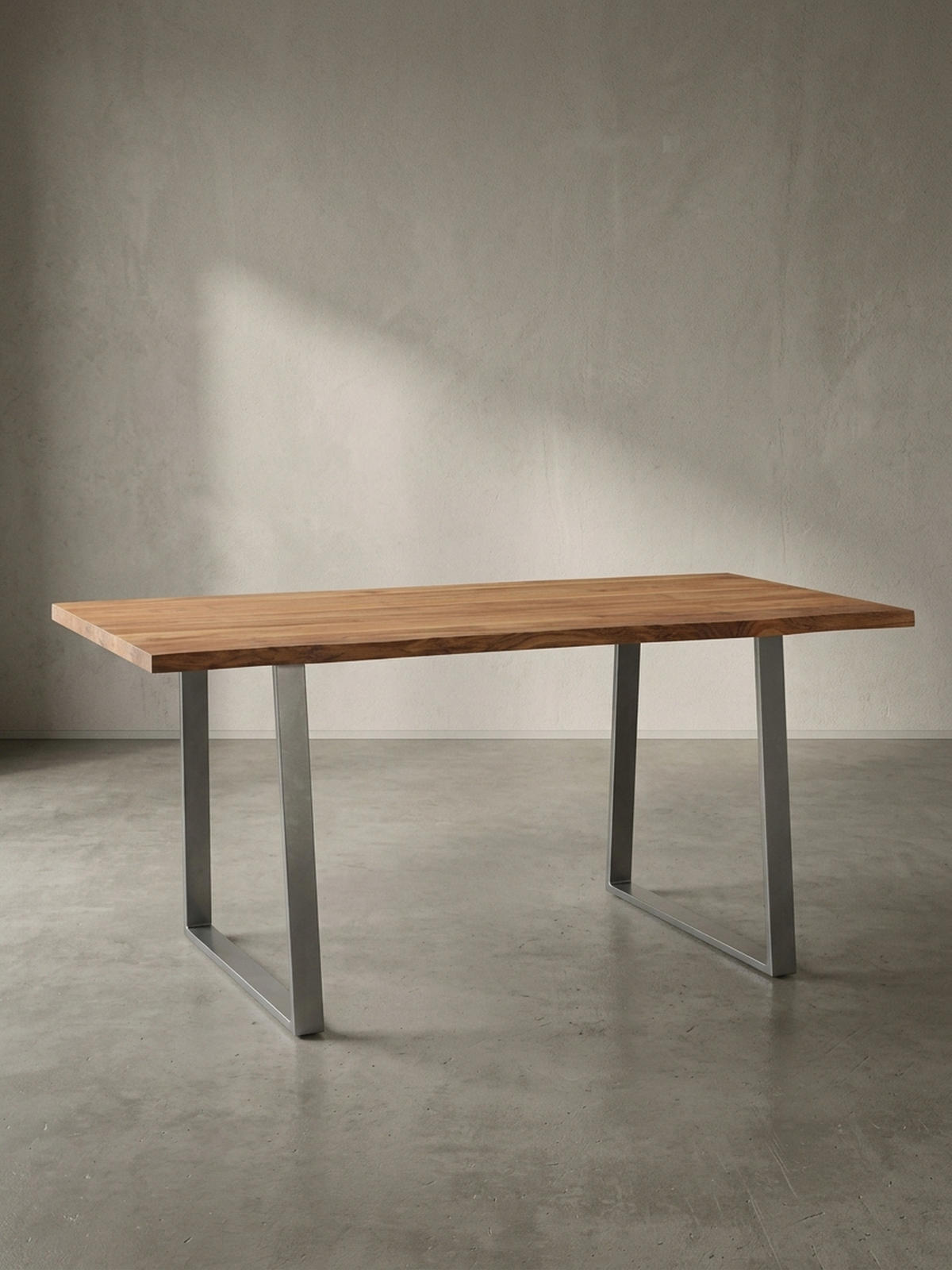 ESSTISCH Massivholz Baumkante Metallgestell Handgefertigt TARN, Goldbraun-Chrom 120x60x76 cm - Chromfarben/Braun, Holz/Metall (60/120/76cm) - KADIMA DESIGN