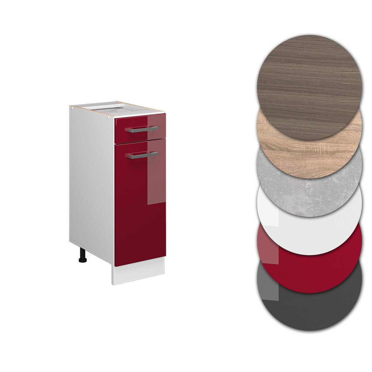 KÜCHENUNTERSCHRANK R-Line Rot Hochglanz 30 cm ohne Arbeitsplatte - Bordeaux/Rot, Holzwerkstoff (30/81.6/46cm) - Vicco