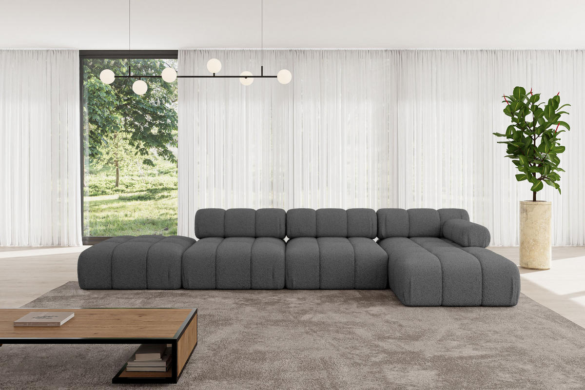 ECKSOFA modulares Sofa Lizur-L2 - 380x160x70 cm Grau Bouclé - Grau, Holzwerkstoff/Textil (380/160cm) - ALTDECOR