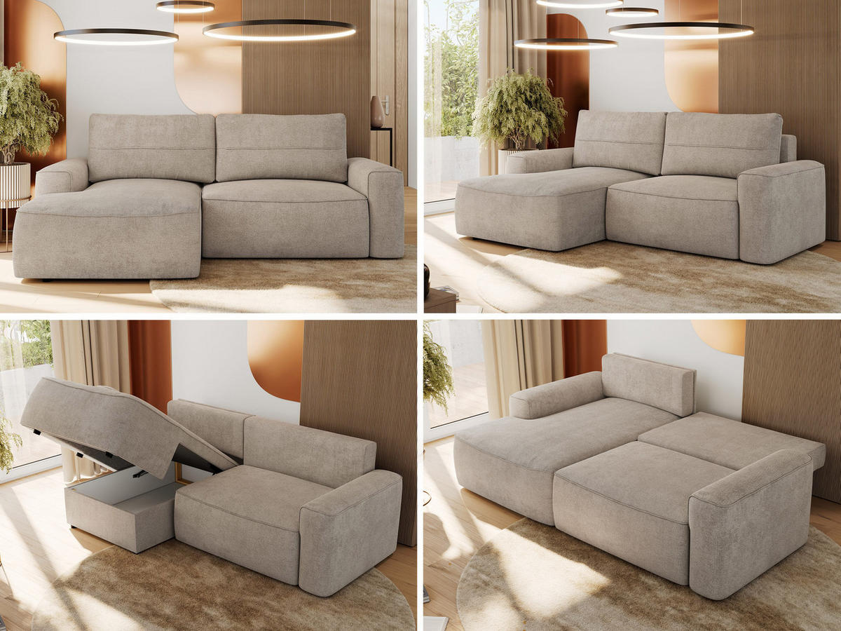 ECKSOFA BELLUNO L Beige Strukture - Links - Beige/Schwarz, Textil (144/233cm) - MKS