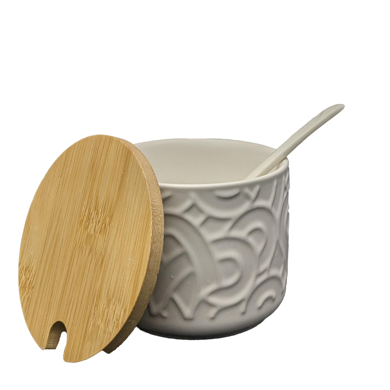 KERAMIKDOSE mit Deckel und Löffel, Ø8,5x7 cm (2er-Set) - Weiß, Keramik (5/5cm) - MORLEOS