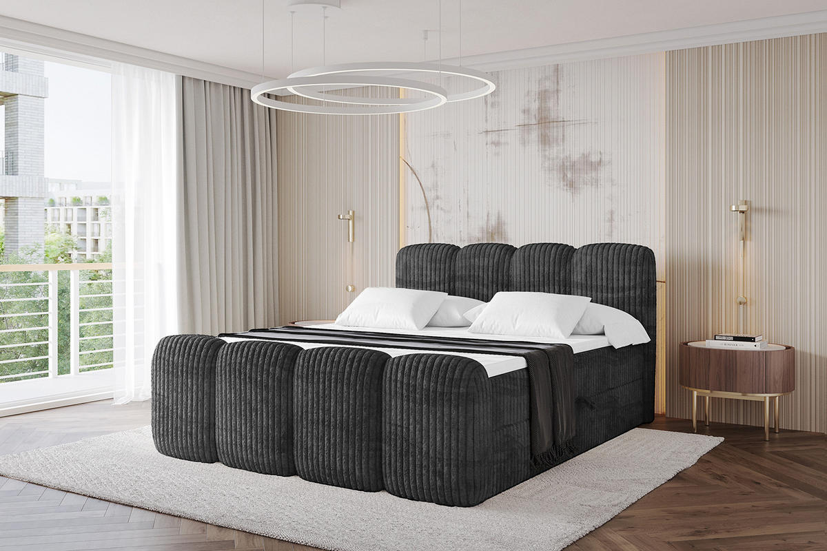 BOXBETT mit Matratze H4 und Lattenrost - NINA-Z - 200x200 cm - Schwarz - Graubraun, Holzwerkstoff (200/200cm)