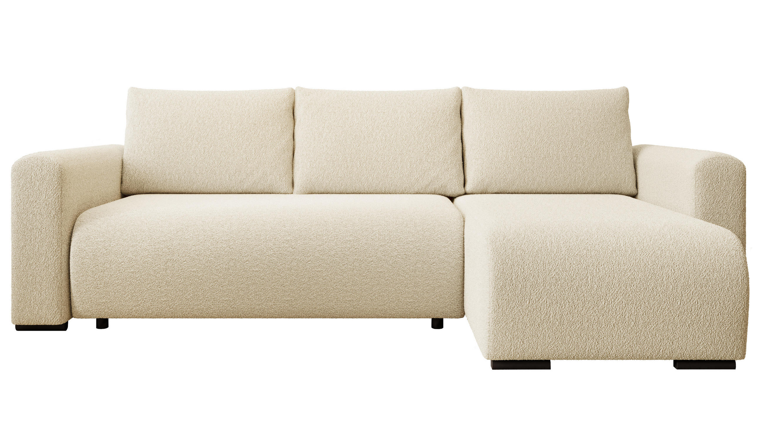 ECKSOFA DORA L, Eckcouch in L-Form mit Schlaffunktion und Bettkasten, Farbe: Beige, Bouclé-Stoff, Ottomane Rechts - Beige, Textil (240/143cm) - Storez24