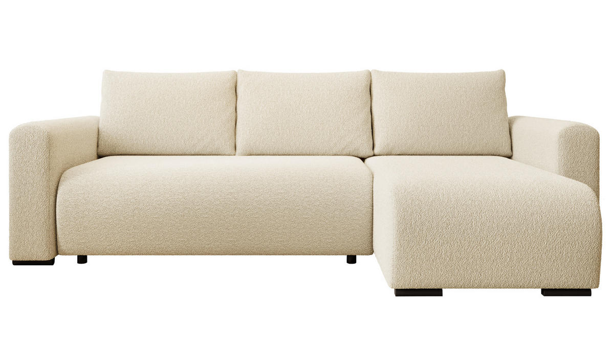 ECKSOFA DORA L, Eckcouch in L-Form mit Schlaffunktion und Bettkasten, Farbe: Beige, Bouclé-Stoff, Ottomane Rechts - Beige, Textil (240/143cm) - Storez24