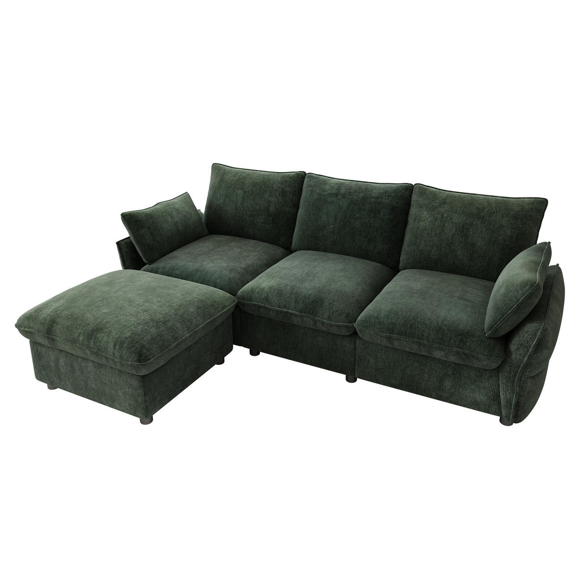 ECKSOFA 222.5/154.5/76.5 cm Dunkelgrün Chenille mit 1 Fußhocker - Dunkelgrün, Textil/Metall (222.5/154.5cm) - Oxeza