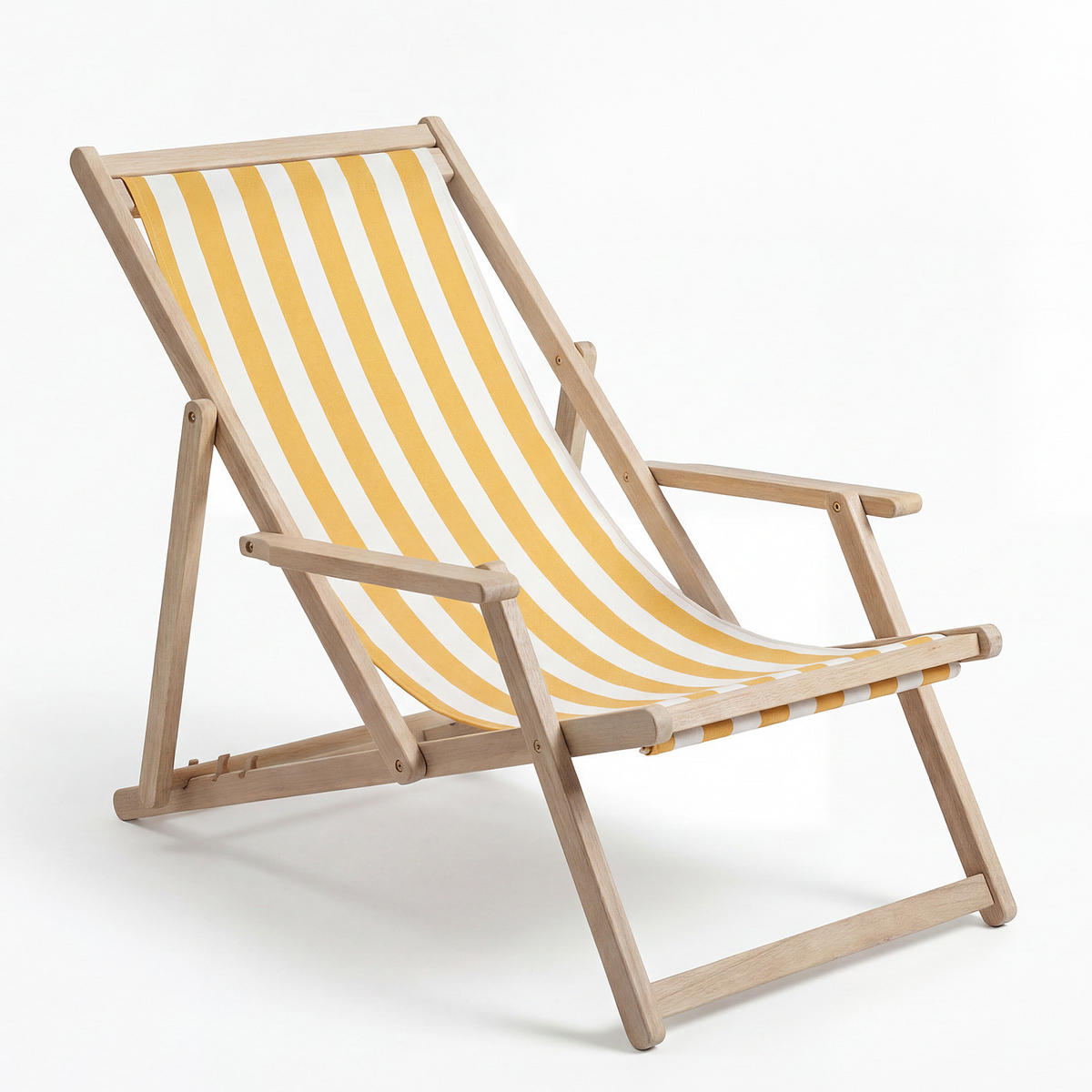 LIEGESTUHL - Akazie massiv / Webstoff - Gelb, Holz/Textil (63/88/102cm) - home24