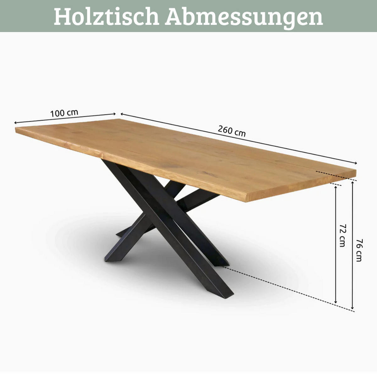 ESSTISCH Massivholz mit Baumkante RAGNAR 260x100 cm Eichenholz T-Spider Gestell - Braun, Holz/Metall (100/260/76cm) - DELUKE