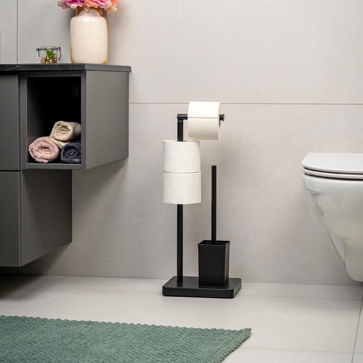 STAND-WC-GARNITUR, schwarz - Schwarz, Metall (18/57/23cm) - eluno