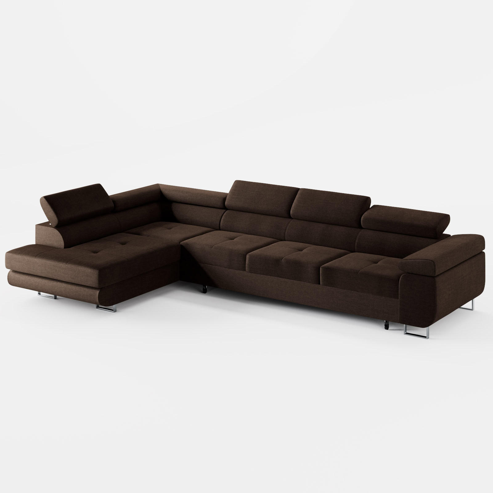 ECKSOFA VEMO NOVA Links Braun Velours-Stoff mit Schlaffunktion und Bettkasten - Dunkelbraun, Textil (341/202cm) - Barchello