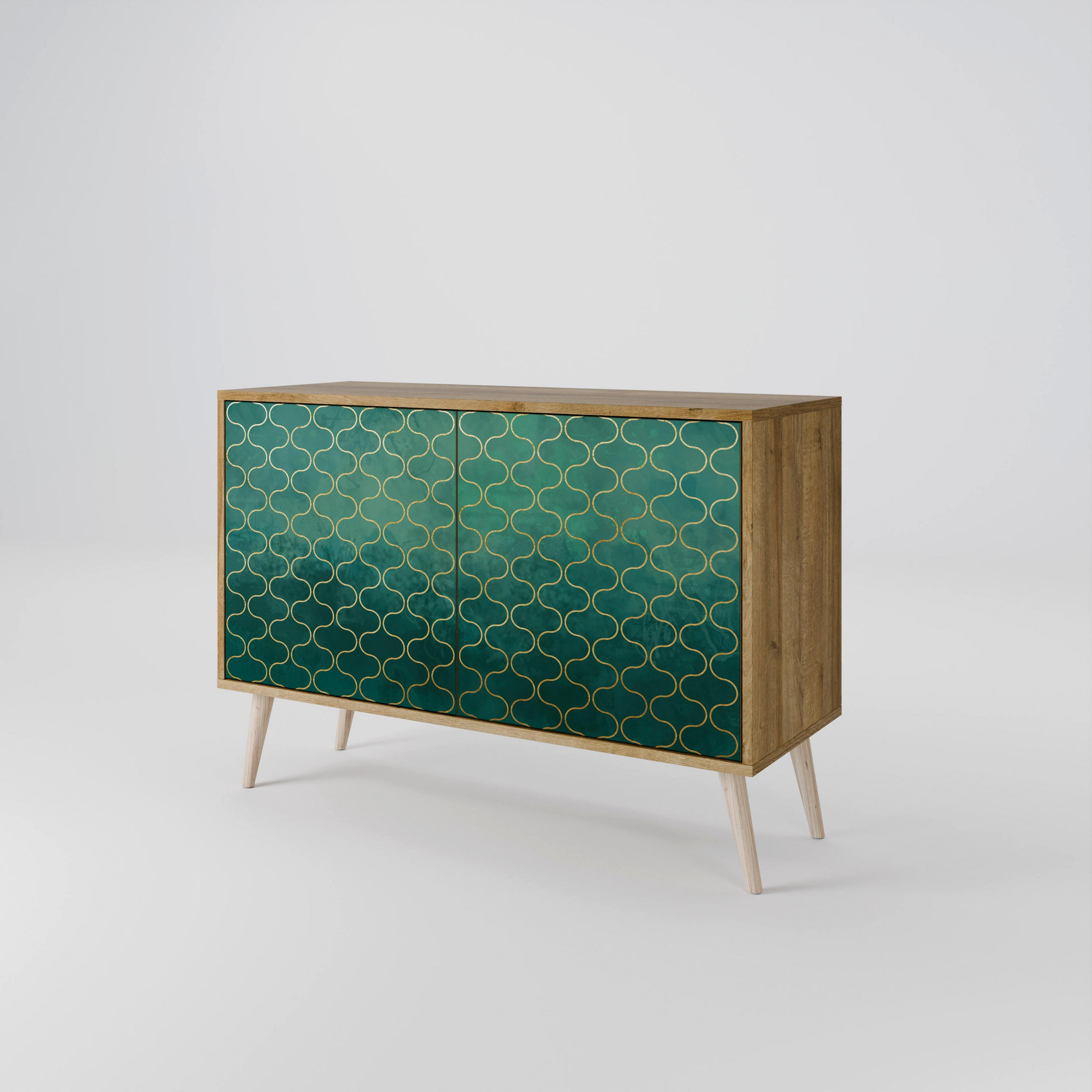SIDEBOARD TESSELATED GREENERY, Eicheneffekt, 111x42x77,5 cm, 2 Türen - Eichefarben/Buchefarben, Holzwerkstoff/Buchenholz (111/77.5/42cm) - SpaceRebels