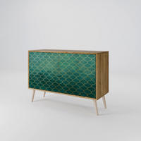 SIDEBOARD TESSELATED GREENERY, Eicheneffekt, 111x42x77,5 cm, 2 Türen - Eichefarben/Buchefarben, Holzwerkstoff/Buchenholz (111/77.5/42cm) - SpaceRebels