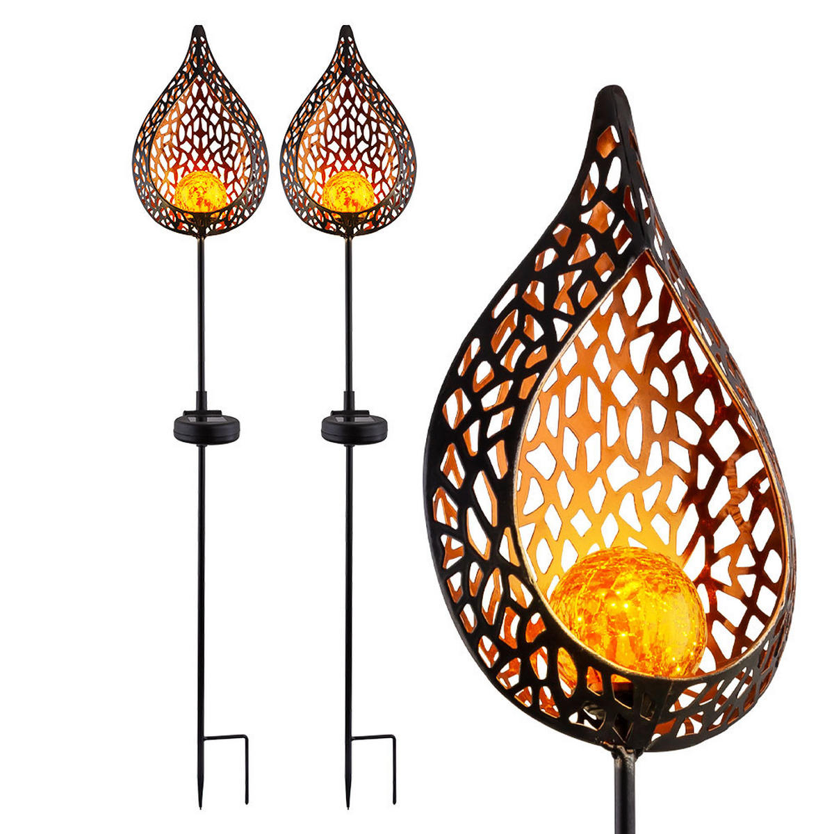 LED AUSSENLEUCHTE Solar Glas Bunt 2er Set - Multicolor, Glas (16/7/90cm)