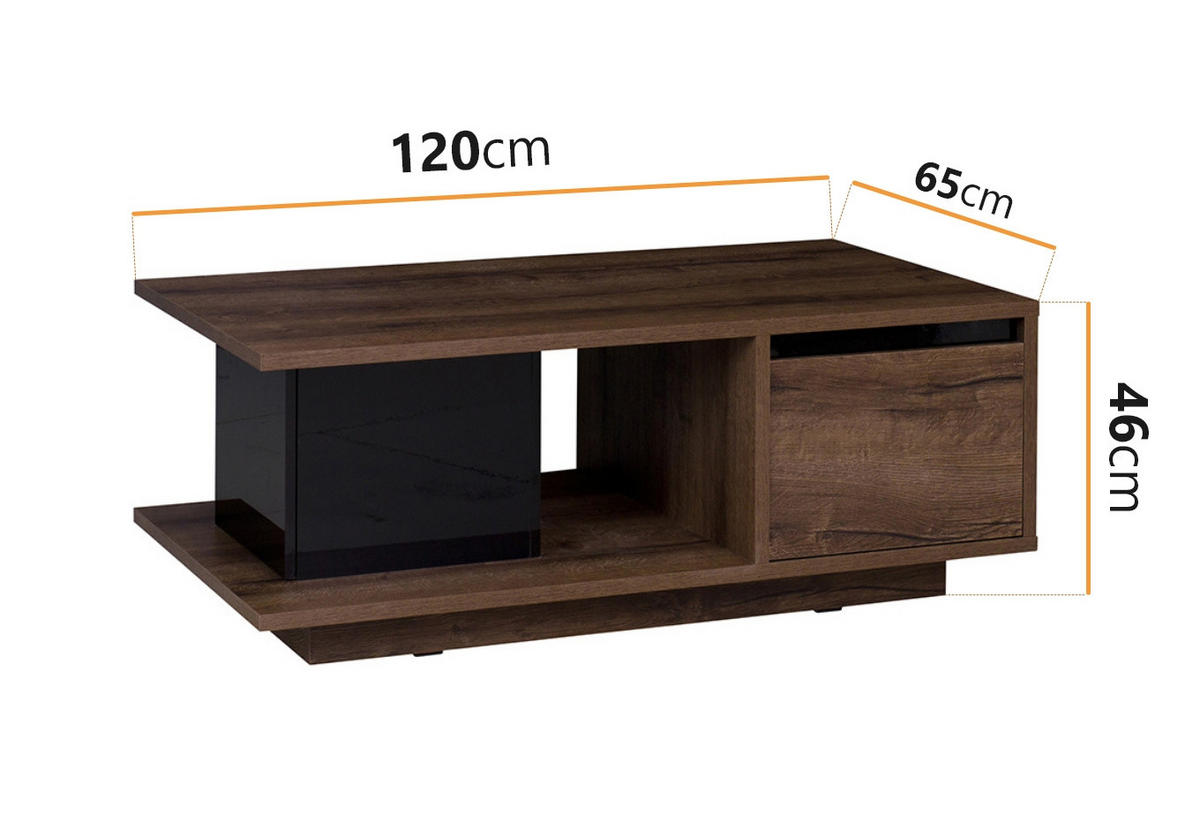 COUCHTISCH Martin 120x65 - Schwarz Hochglanz/Schwarz, Holzwerkstoff/Metall (120/65/46cm) - Ravio