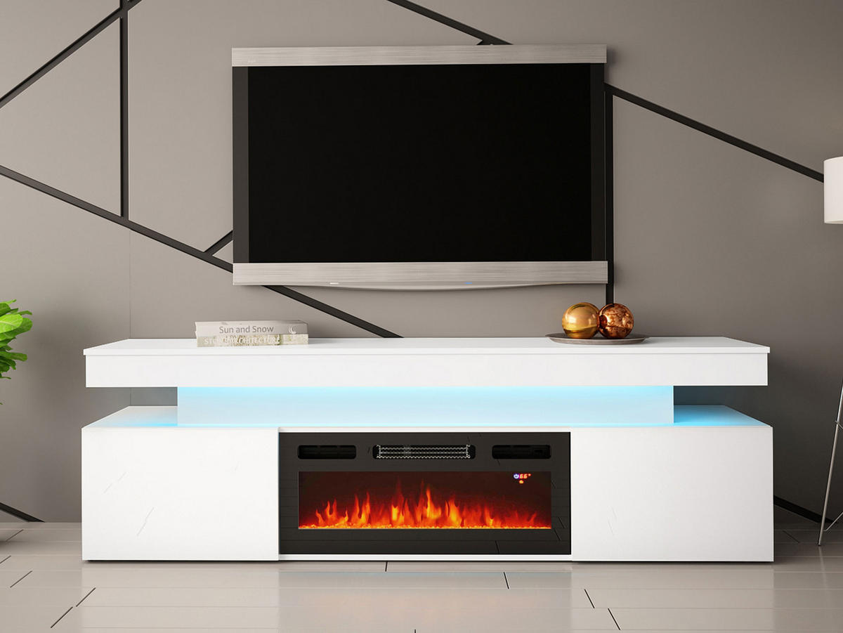 TV-LOWBOARD EF 2D Glossa mit Kamin - Weiß, Holzwerkstoff/Kunststoff (190/59/41cm) - MIRJAN24