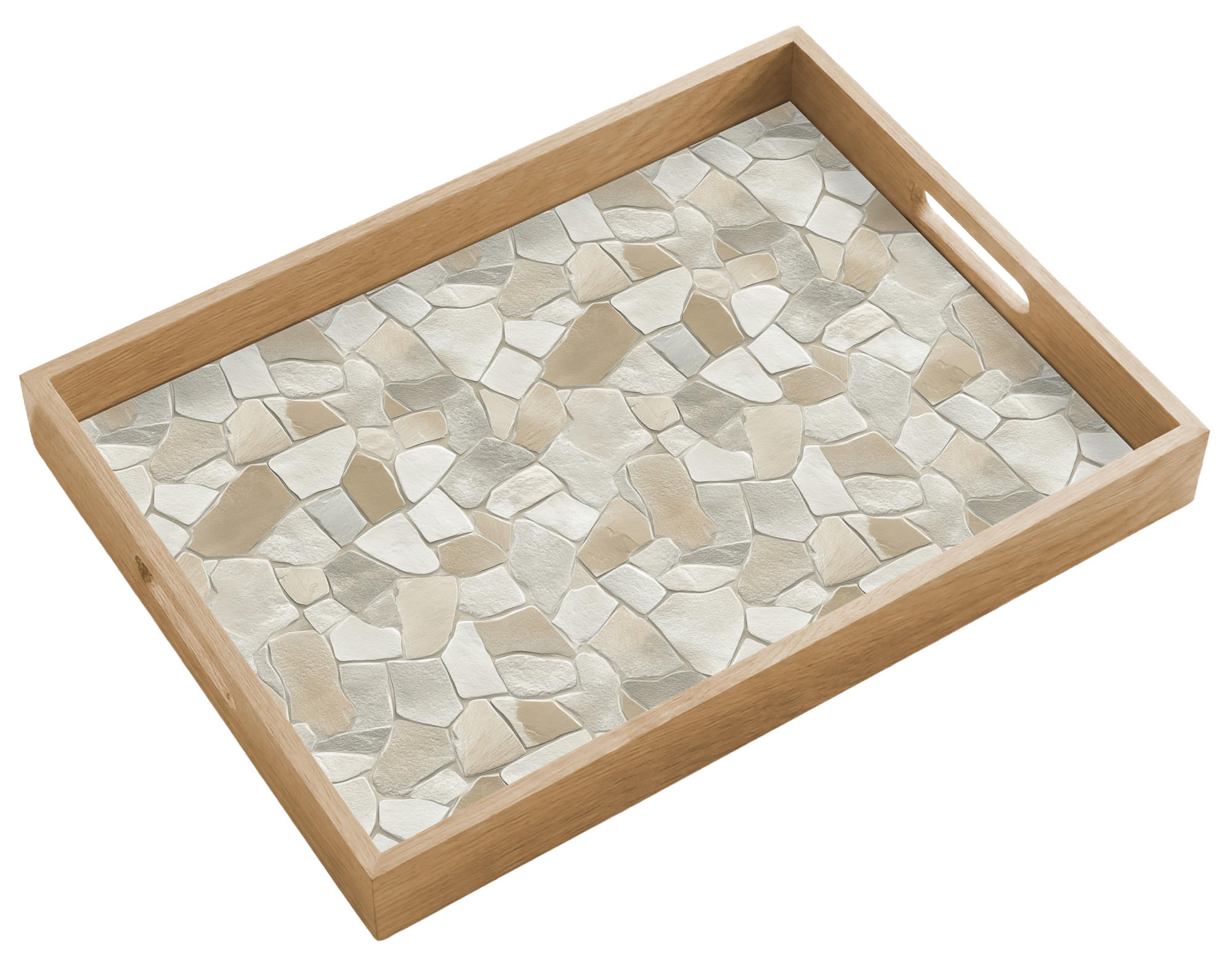 TABLETT Mosaik - Steine - Beige 50x35 cm - Beige, Holz (50/5/5cm) - OnlyWow
